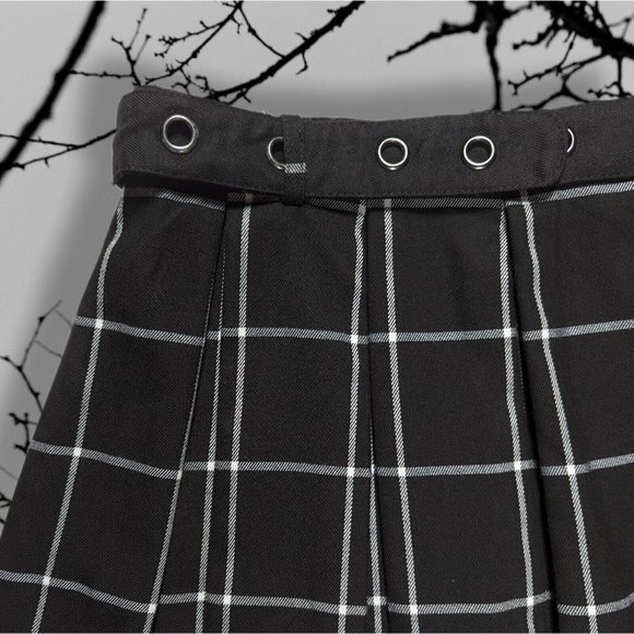 Hot Topic Checkered Circle Pleated Skirt Belted Dark Academia Gothic School sz L - Picture 4 of 8